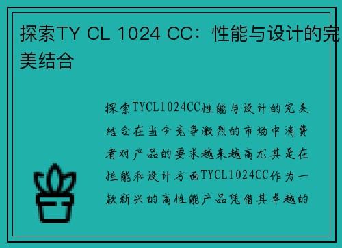 探索TY CL 1024 CC：性能与设计的完美结合